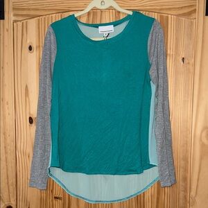 Trendy Long Sleeve Teal and Gray Top